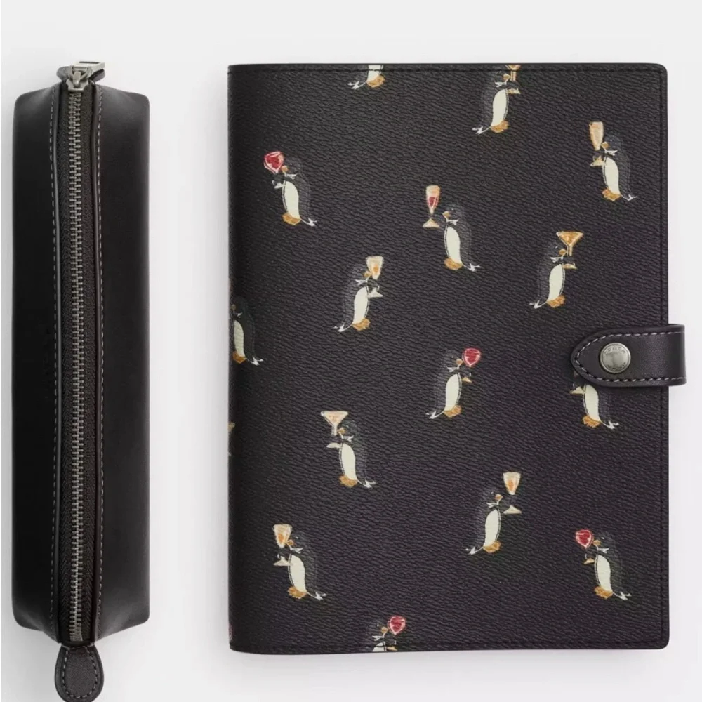 Coach Boxed Notebook And Pencil Case Set With Penguin Print